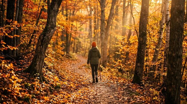 Person Walking Autumn Forest Path
