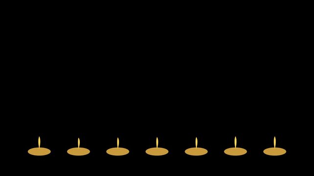 Row of golden diyas horizontal pattern on black background