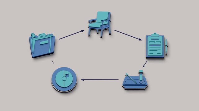 Volunteers give consent and undergo screening before randomization separates them into trial groups that converge on a shared follow-up pathway. Flat 3D style with smooth matte surfaces.
