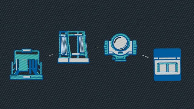 Batch and control racks follow a marked assay workflow through comparison and validation, with the paired set retained in the archive. Flat 3D style with a printed line screen.