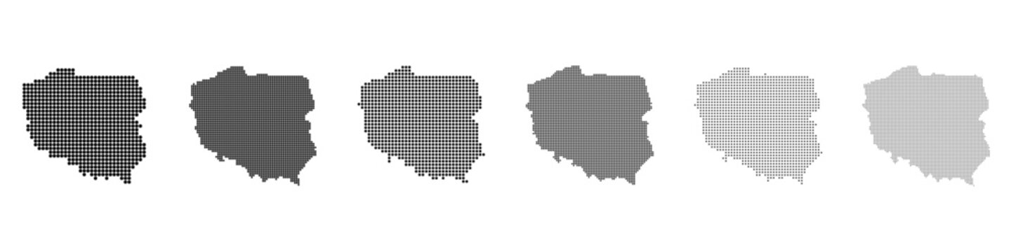 Dot mosaic Poland outline map set