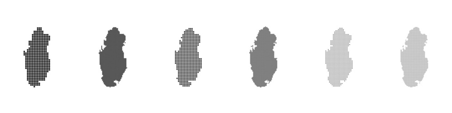 Dot mosaic Qatar outline map set
