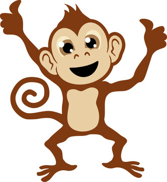cartoon illustration of a cute monkey giving both thumbs up and smiling