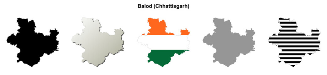 Obraz premium Balod (Chhattisgarh) blank outline map set