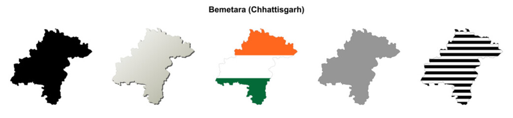 Fototapeta premium Bemetara (Chhattisgarh) blank outline map set