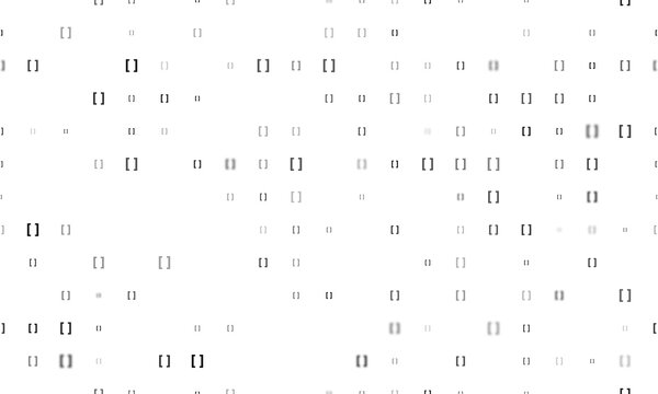 Seamless background pattern of evenly spaced black square brackets symbols of different sizes and opacity. Illustration on transparent background