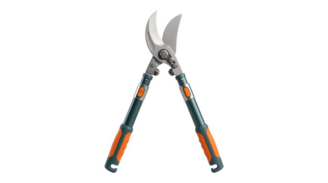 Professional garden loppers with sharp steel blades. Heavy duty bypass pruning shears for landscaping. Manual tree branch cutter tool.
