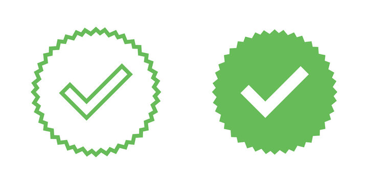 Green check mark icons in serrated circular badges set
