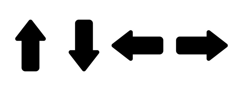 Set of four black direction arrows pointing up down left and right