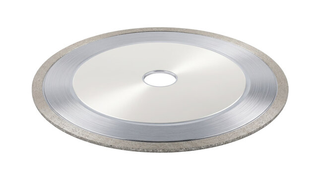 Industrial diamond cutting disc for precision grinding, circular metal saw blade on white background, professional rotary tool accessory for stone and glass