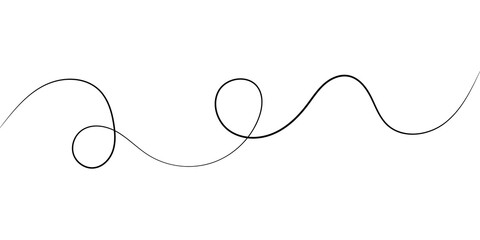 Continuous black wavy line drawing with loops and swirls © Game