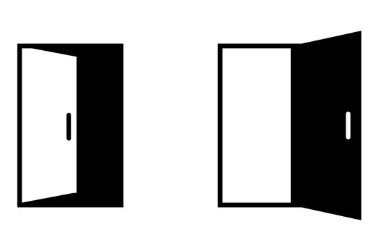 Black open door icons set showing different perspective views for architectural design projects