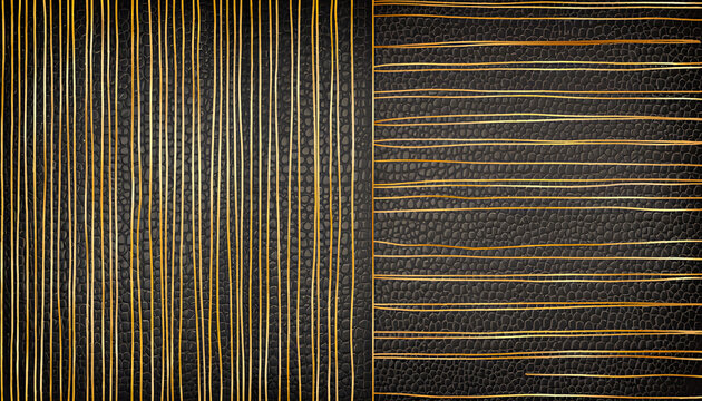 Shagreen Leather Line Art Banner, Gold, Copy Space