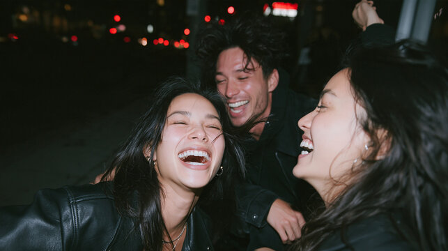 Carefree Young Friends Laughing Together During Night Out