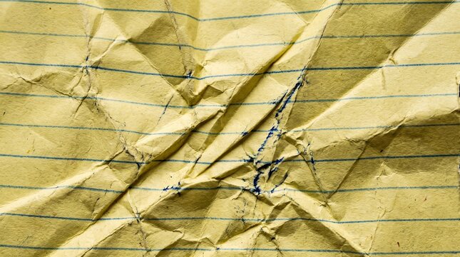 Crumpled Yellow Lined Paper Texture Background