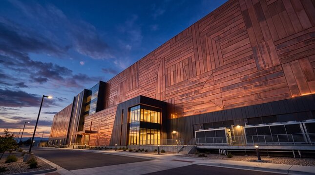Modern Corporate Building Exterior at Sunset