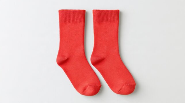 Pair of bright red cotton socks displayed on a clean white background, showcasing their smooth texture and ribbed cuffs for a vibrant and modern look
