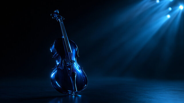 Glowing Futuristic Cello Under Blue Stage Spotlights