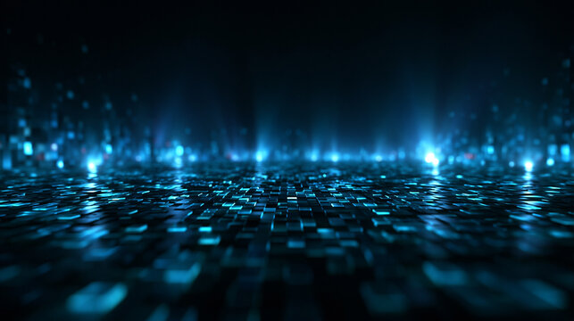 Futuristic Digital Grid Background with Glowing Blue Light