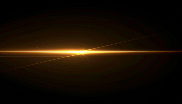 Golden horizontal light beam with a radiant central star flare on black background