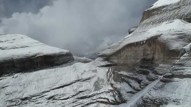Aerial Drone Footage of Mount Kailash Inner Kora Pilgrimage Route in Tibet