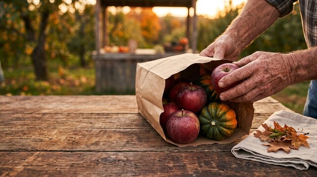 Grower packs apples and squash for pickup