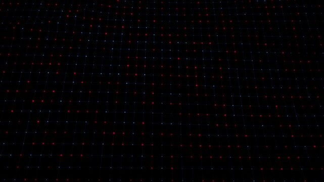 Seamless Loop Red and Blue Data Points Forming a Curved Digital Matrix