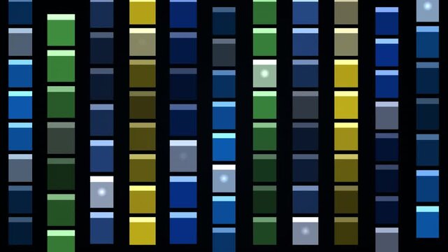 Vertical columns of colorful rectangular bars arranged in an organized pattern against a dark background.