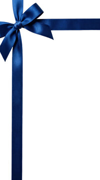 Navy Blue Satin Ribbon Bow Corner Frame Isolated on Transparent Background
