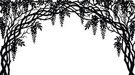 Fototapeta premium Wisteria Tree Trunk Archway Silhouette Vector Botanical Garden Gate Clipart