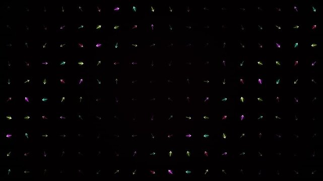Glowing arrow icons arranged in a grid pattern on a dark background.