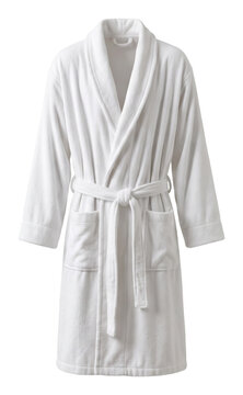 White bathrobe with shawl collar and tied waist belt
