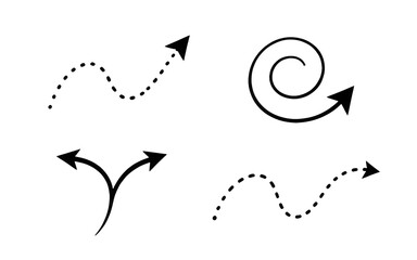 Dynamic sketchy hand-drawn vector arrows and curved trajectory set © kamal ud din
