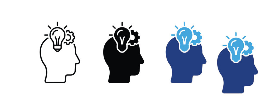 Creative idea innovation and brain thinking mindset icon vector set