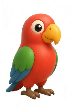Cute 3D Colorful Parrot Cartoon Character Isolated on White Background