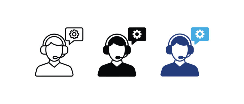 Customer support service technical help desk agent icon vector set