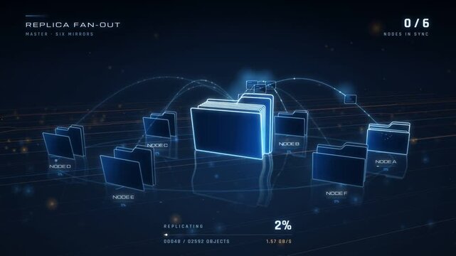 File replication fan out from master folder to six mirror nodes with sync progress counter