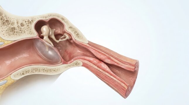 Close-up Cross-section of Human Ear and Eustachian Tube 
