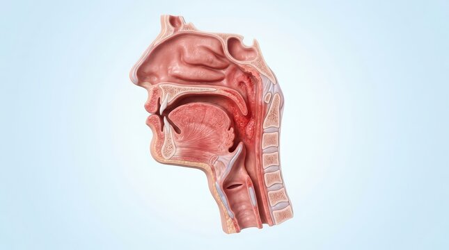 Anatomical Cutaway of Human Head Showing Nasal Cavity Oral Cavity and Larynx human head anatomy sagittal view