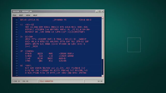 Retro computer text editor restoring a corrupted file from version history window