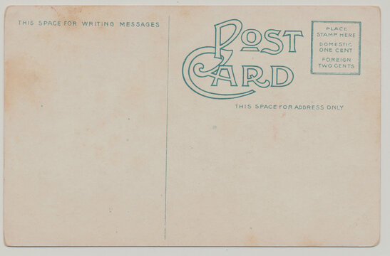 Vintage Blank Postcard back with teal colored heading in art nouveau style