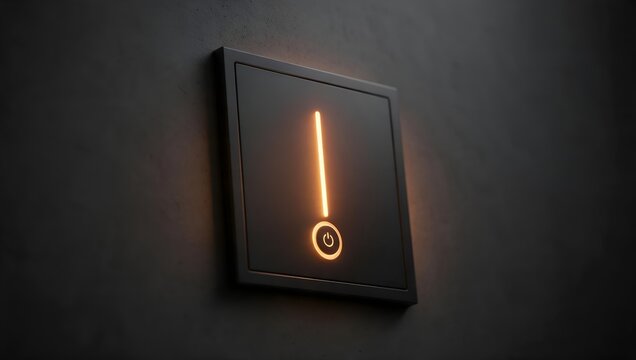 Modern Minimalist Smart Home Control Panel with Glowing Amber Accent Light on Dark Textured Wall