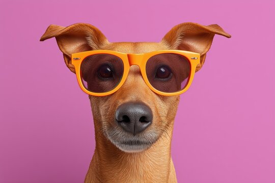 cool dog wearing sunglasses on pink background