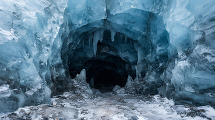 Fototapeta premium Deep blue ice cave inside a massive glacier