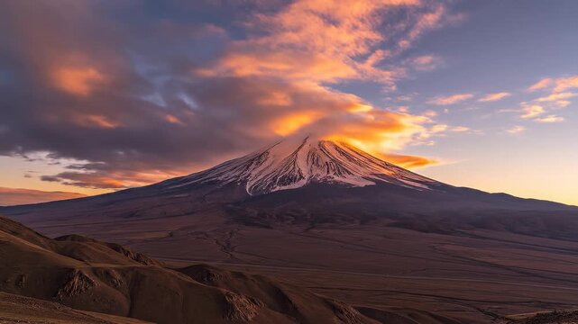 Sunrise Time Lapse Of Mount Ararat With Fast Rolling Clouds