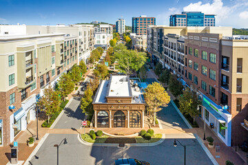 Aerial view of tree-lined pedestrian street in Avalon, Alpharetta, Georgia © Danielle
