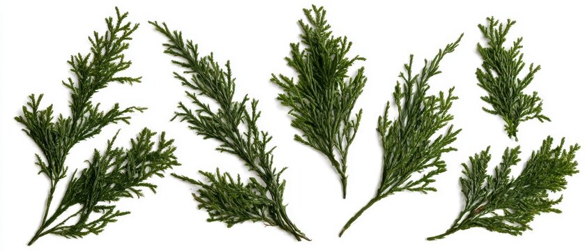 Collection of pressed primitive Clubmoss lycopodium trailing stems, pure white background