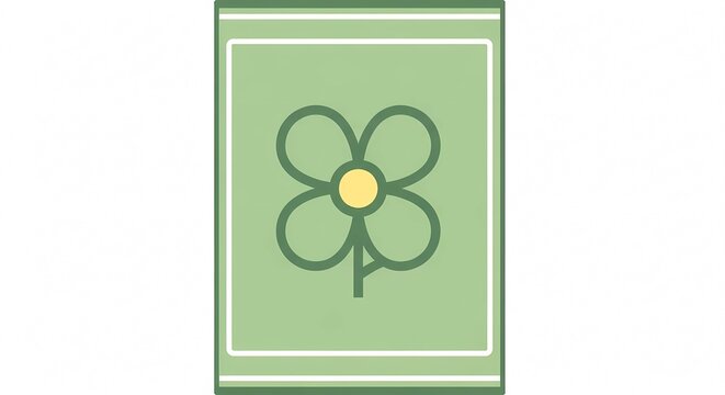Simple Four Leaf Clover Icon with Yellow Center and Green Petals.