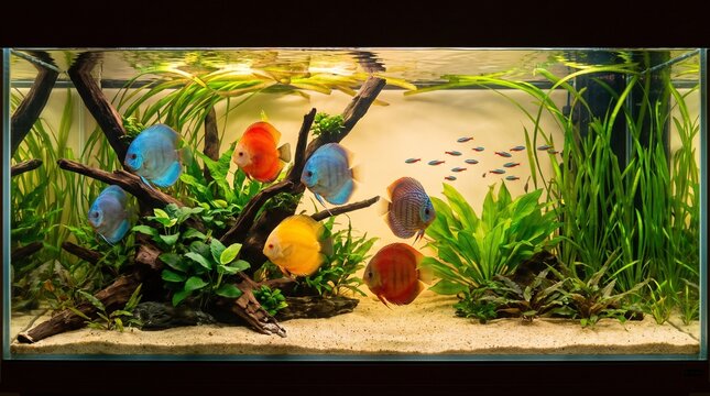 Colorful discus fish aquarium