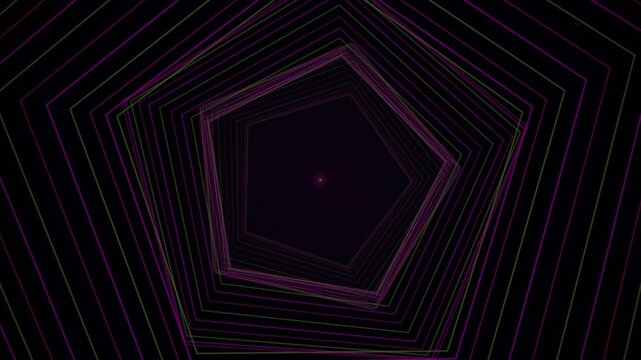 Glowing magenta lines form a hypnotic geometric spiral pattern against a dark background.